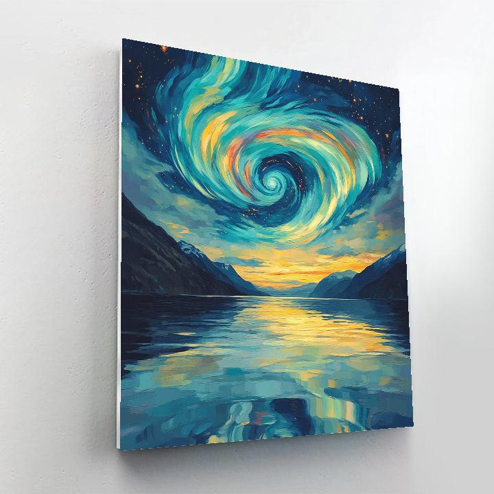 Edvard Munch Inspired Cosmic Aurora Over Fjord Paint by numbers art