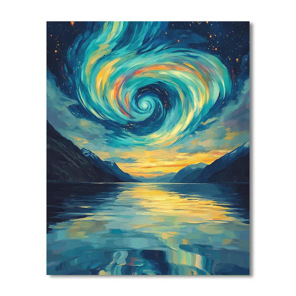Edvard Munch Inspired Cosmic Aurora Over Fjord Paint by numbers art
