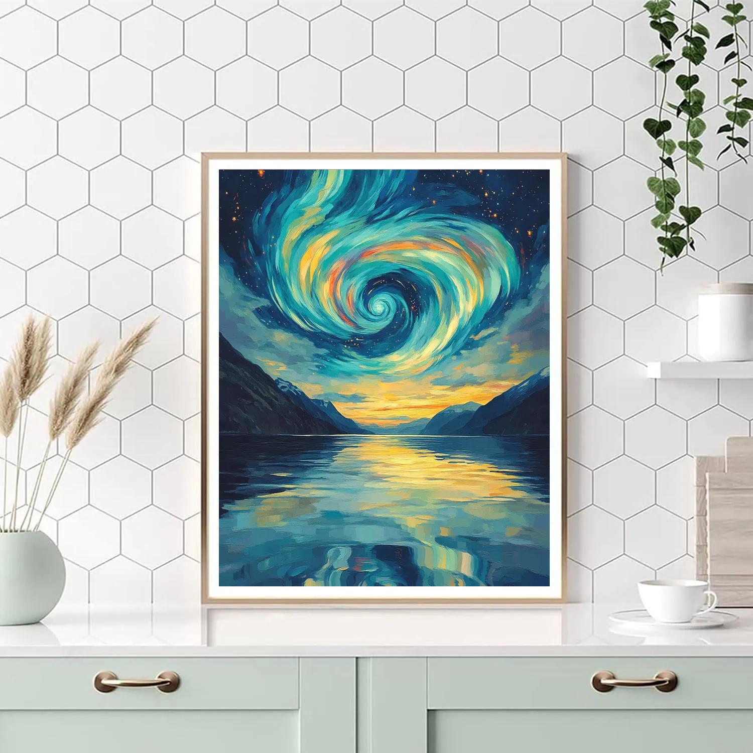 Edvard Munch Inspired Cosmic Aurora Over Fjord Paint by numbers art