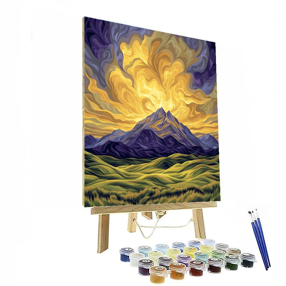 Frederick Varley Inspired Brooding Mountain Beneath Radiant Golden Sky DIY paint by numbers