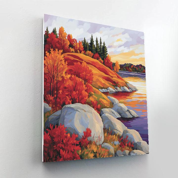 Franklin Carmichael Inspired Autumn Shoreline Serenity paint by numbers