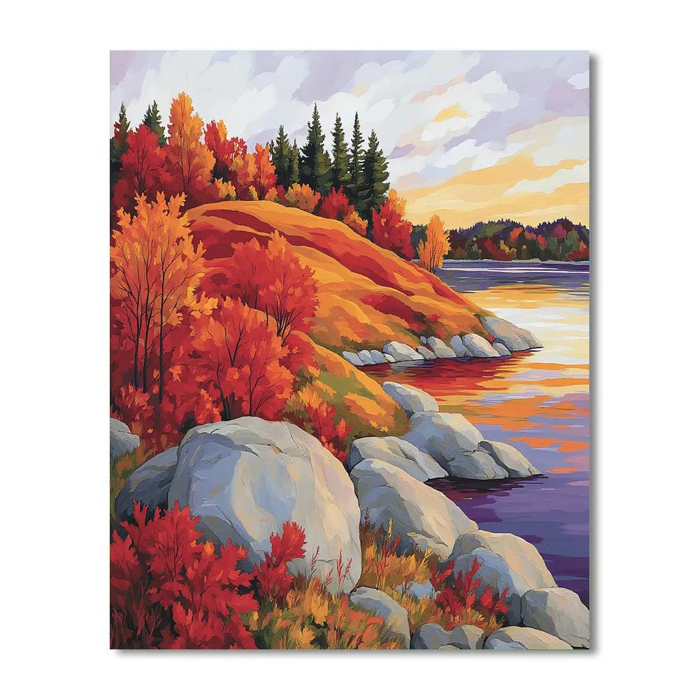 Franklin Carmichael Inspired Autumn Shoreline Serenity paint by numbers