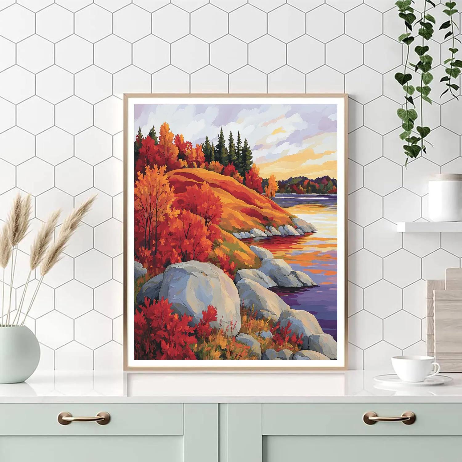 Franklin Carmichael Inspired Autumn Shoreline Serenity paint by numbers