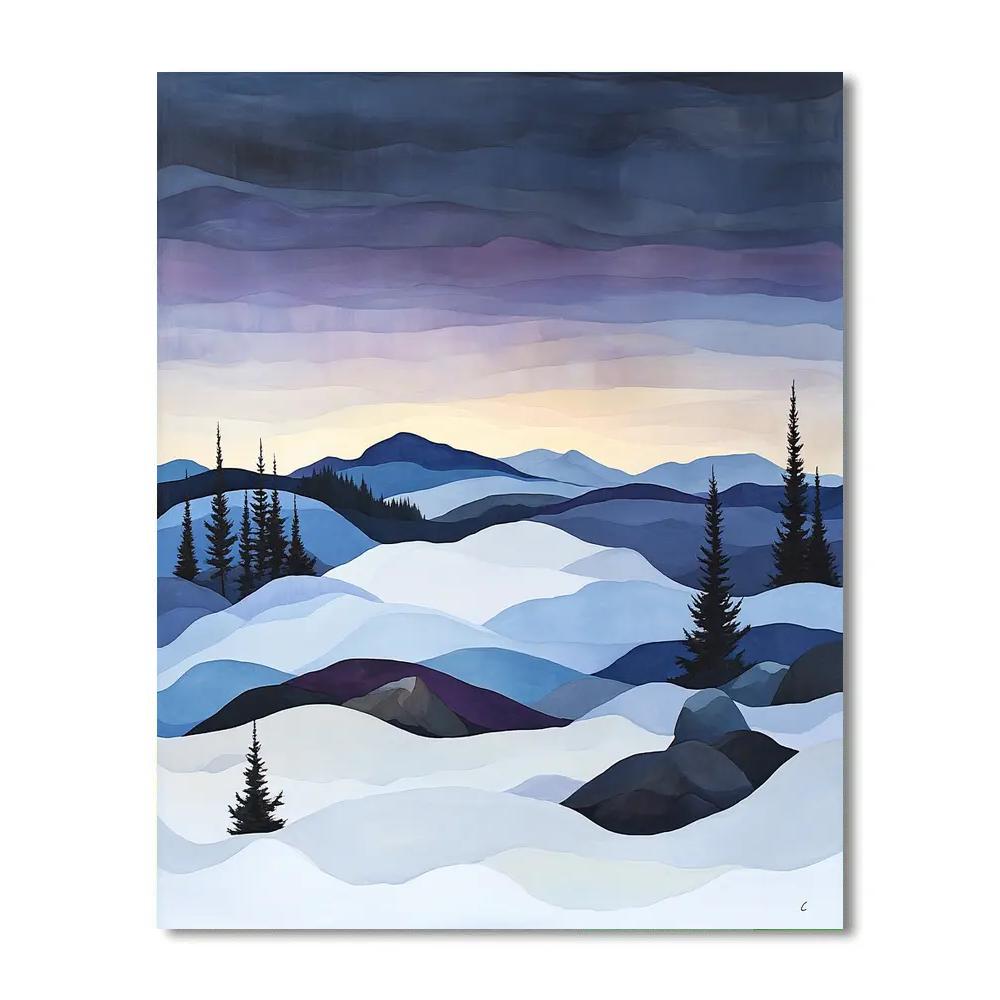 Franklin Carmichael Inspired Winter Twilight Over Snowy Hills DIY paint by numbers