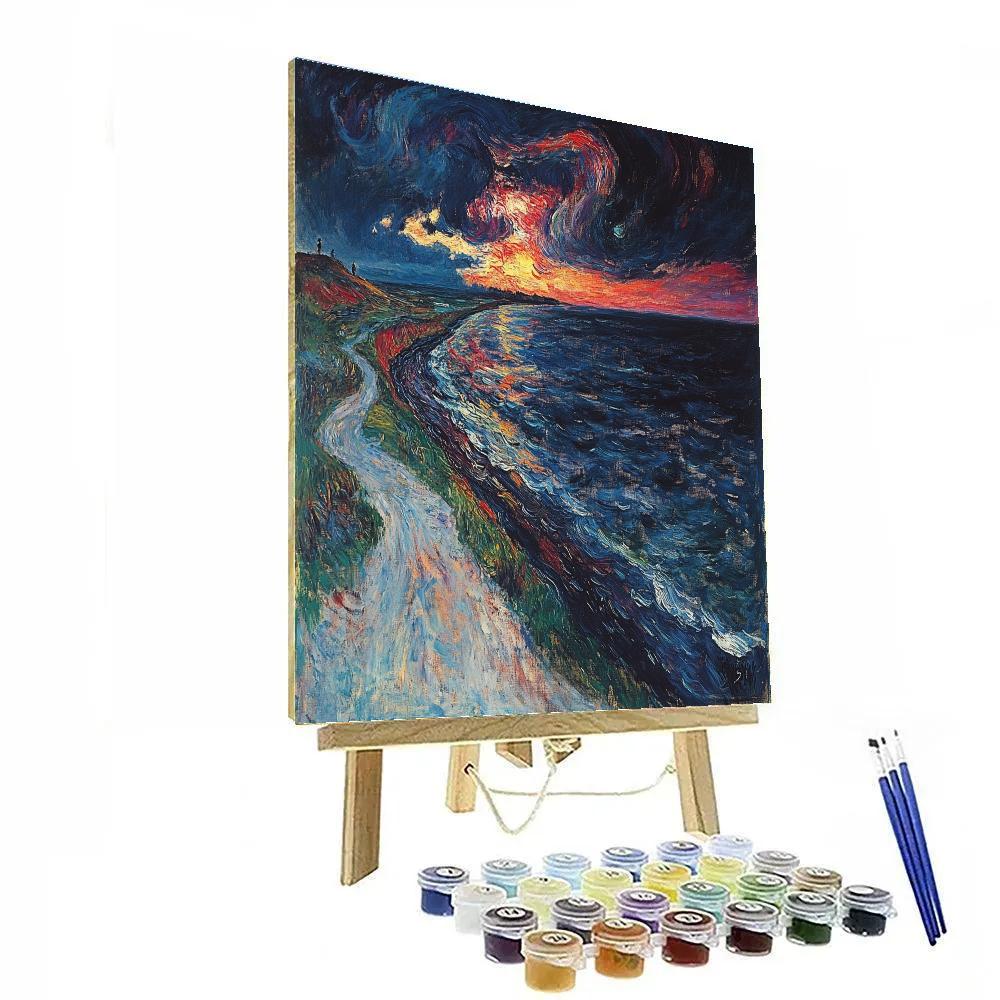 Edvard Munch Inspired Stormy Shoreline DIY paint by numbers