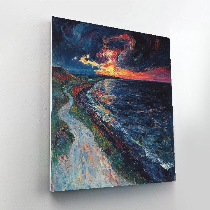 Edvard Munch Inspired Stormy Shoreline DIY paint by numbers