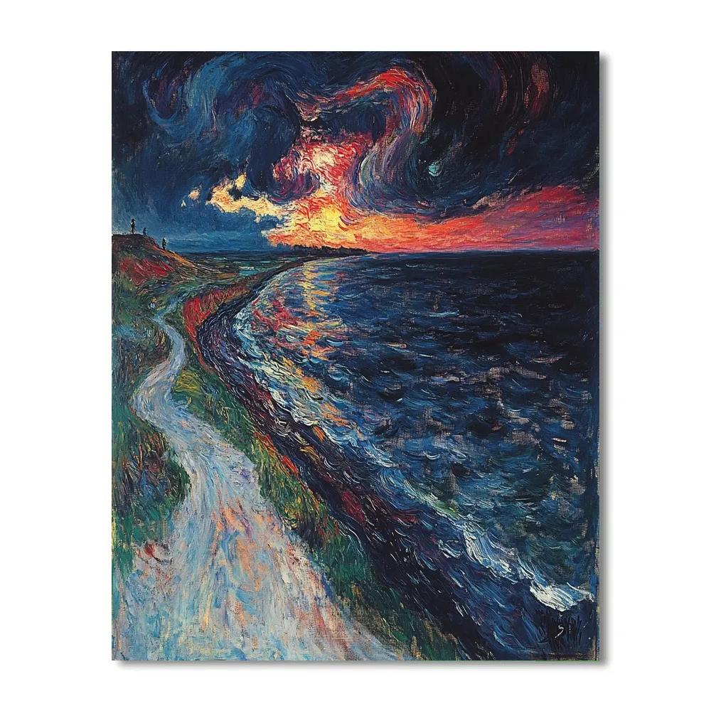 Edvard Munch Inspired Stormy Shoreline DIY paint by numbers