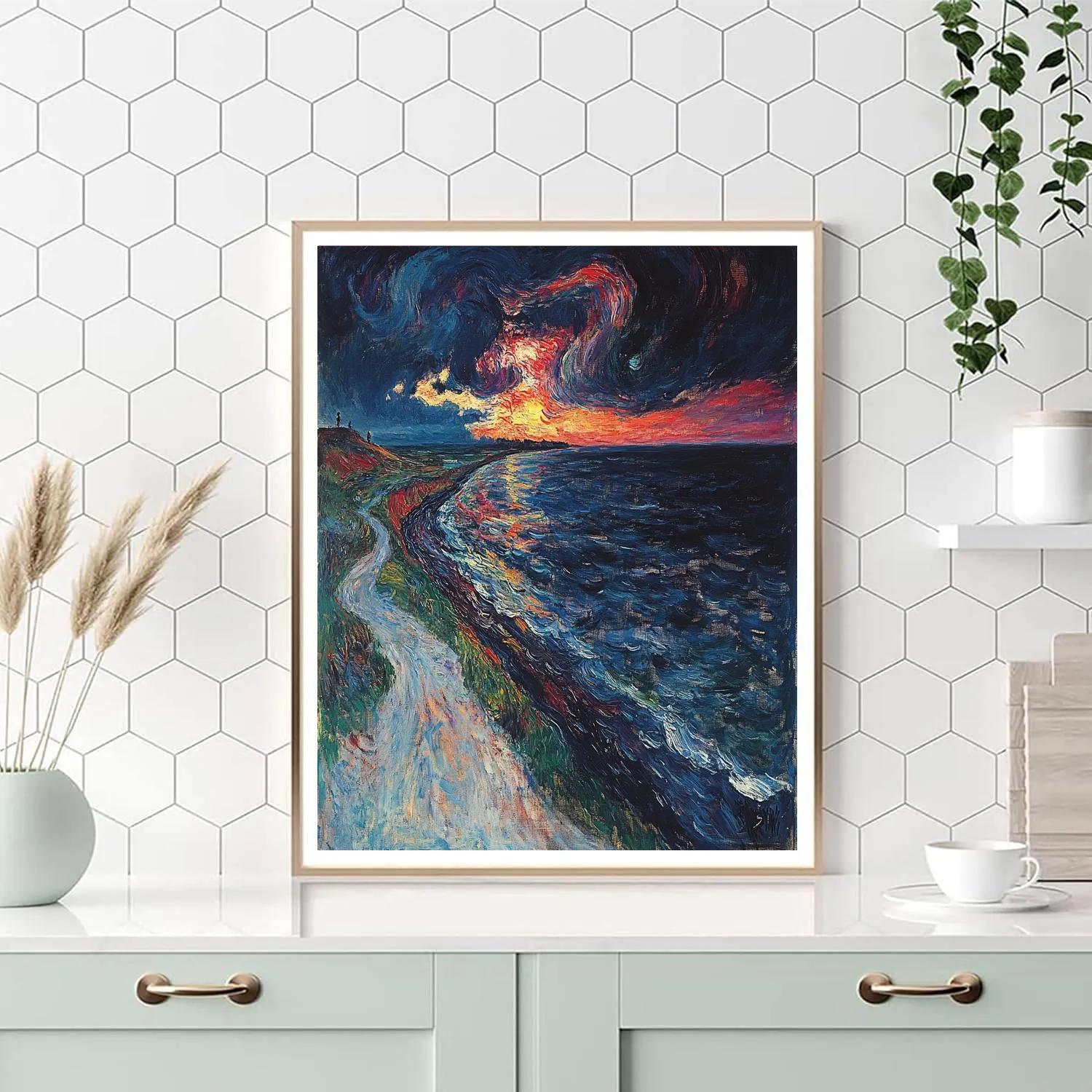 Edvard Munch Inspired Stormy Shoreline DIY paint by numbers