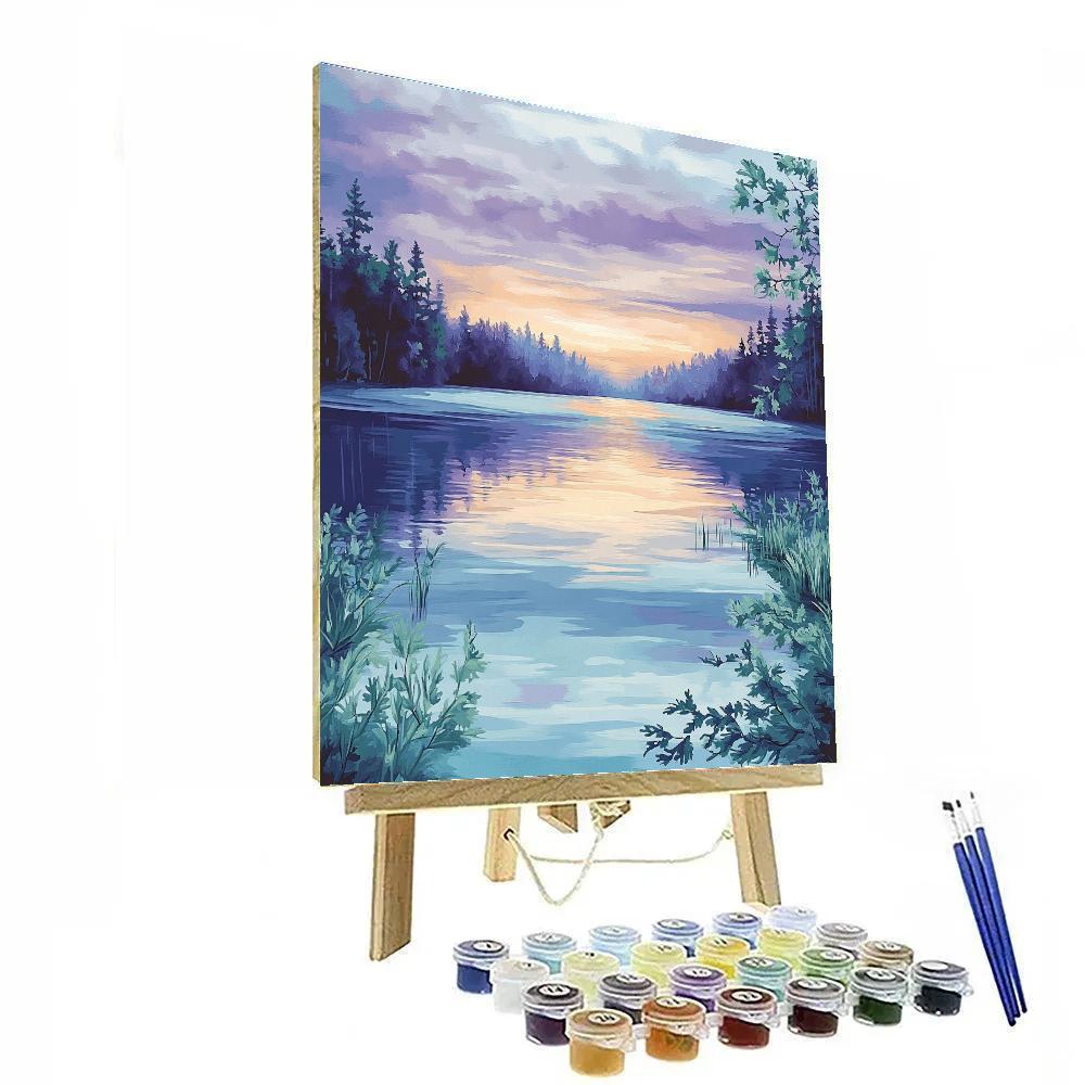 Frederick Varley Inspired Mystic Violet Horizon Over Serene Northern Lake paint by number