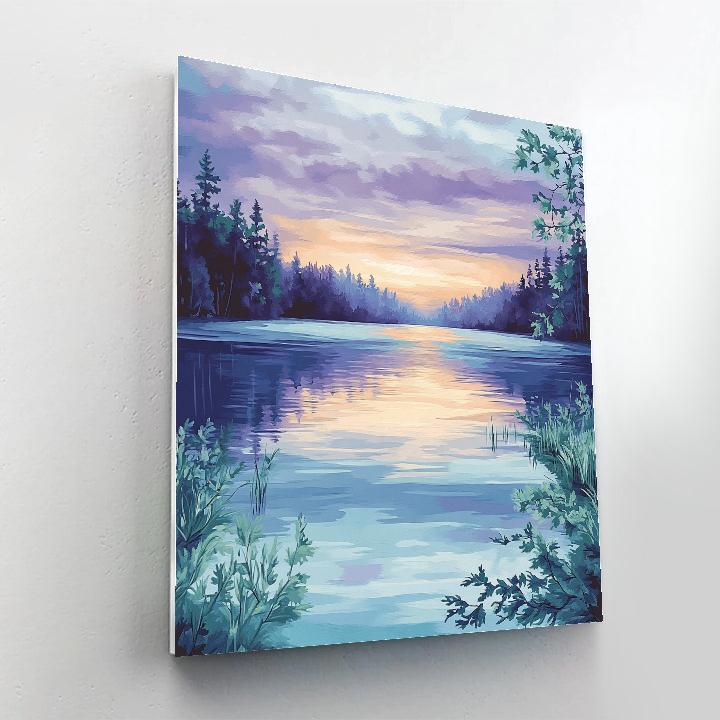 Frederick Varley Inspired Mystic Violet Horizon Over Serene Northern Lake paint by number