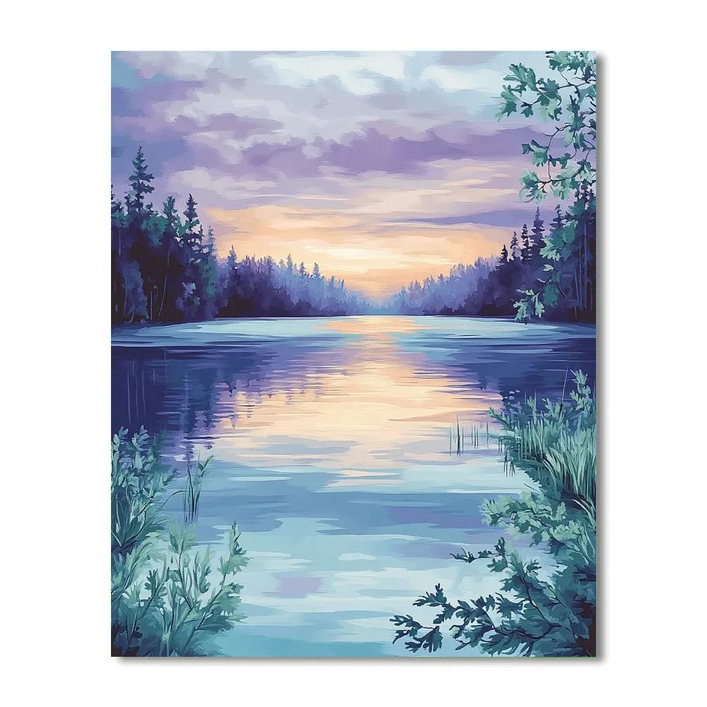 Frederick Varley Inspired Mystic Violet Horizon Over Serene Northern Lake paint by number