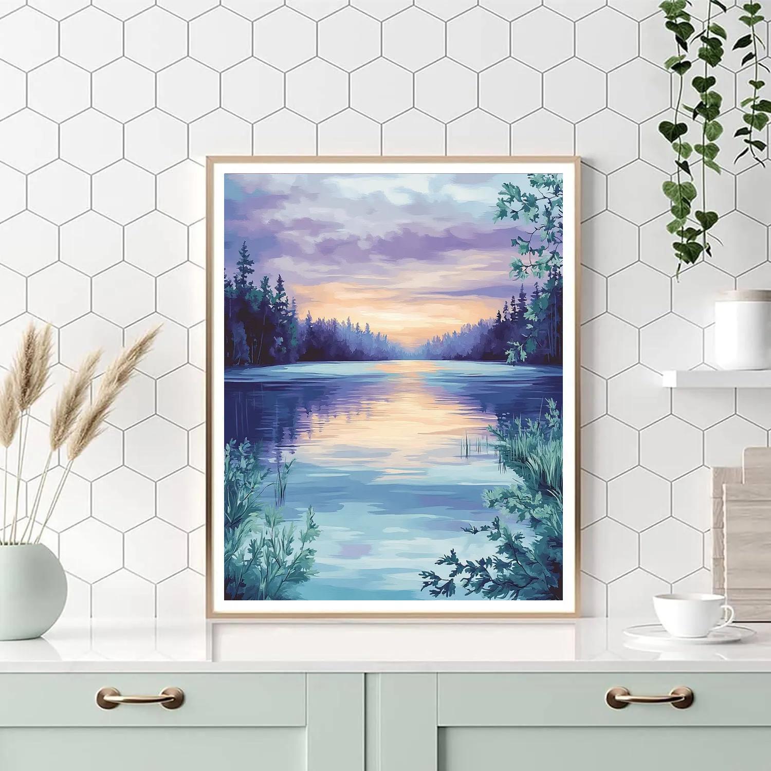 Frederick Varley Inspired Mystic Violet Horizon Over Serene Northern Lake paint by number