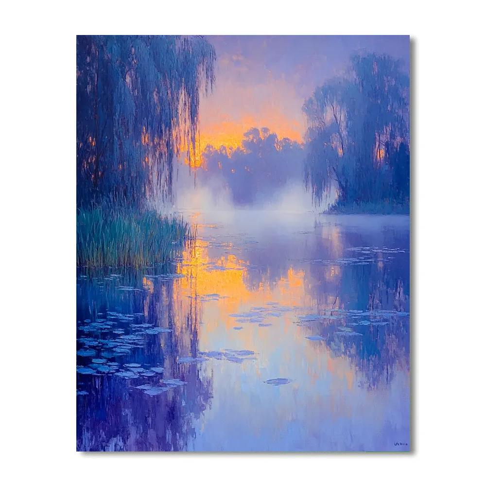 Claude Monet Inspired Twilight Lakeside Number painting