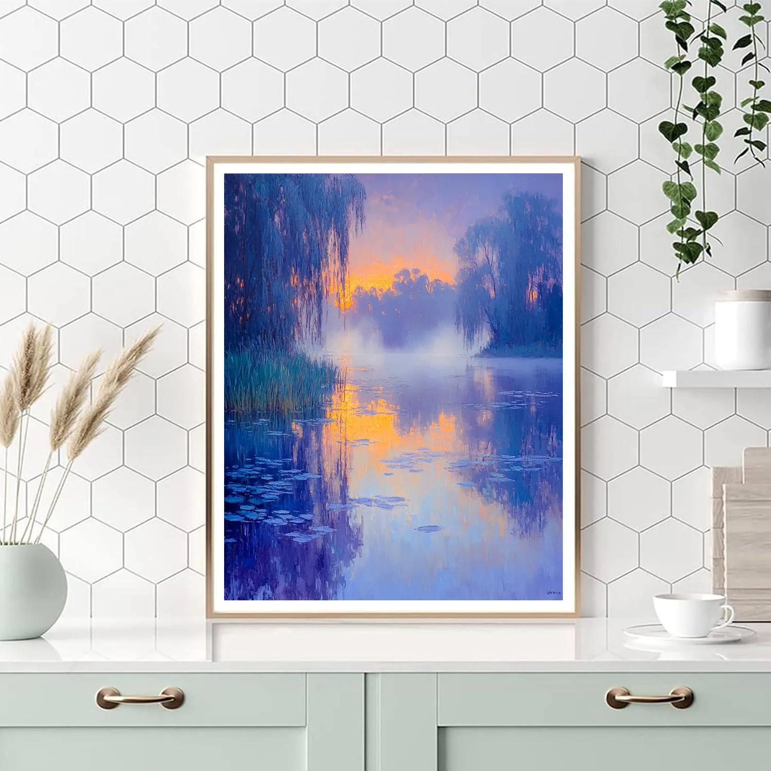 Claude Monet Inspired Twilight Lakeside Number painting