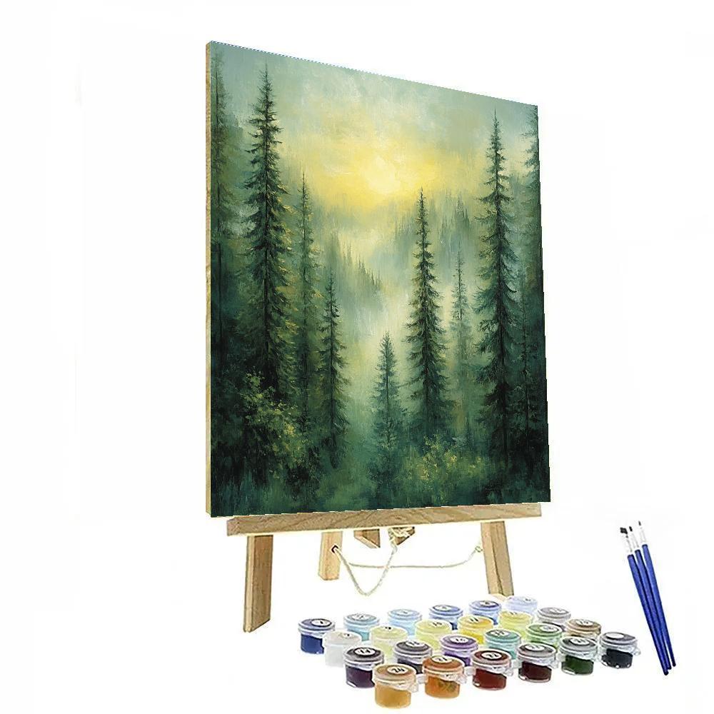 Frederick Varley Inspired Misty Morning Over Pine Forest painting number kit
