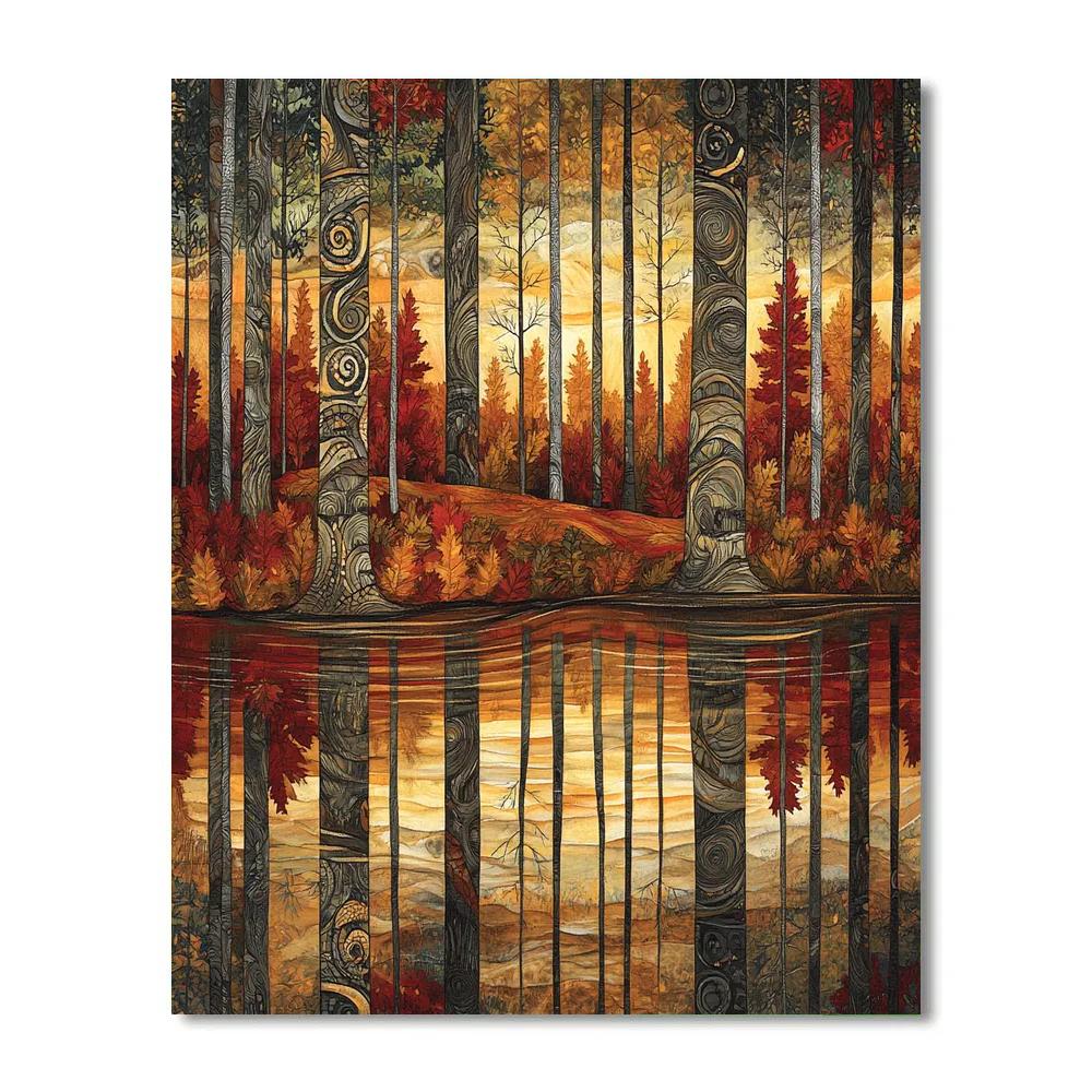 J E H MacDonald Inspired Autumn Forest Reflections paint by number