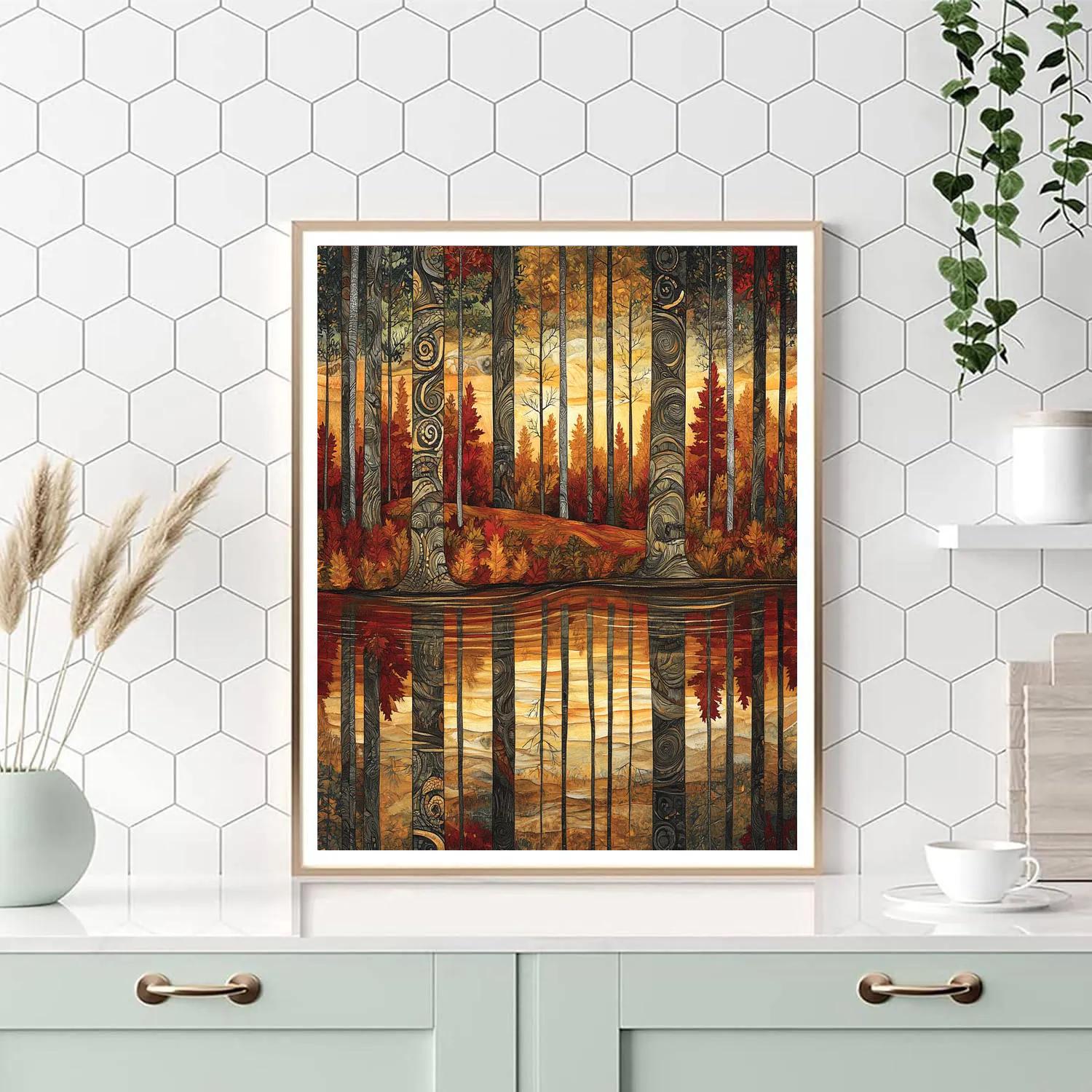 J E H MacDonald Inspired Autumn Forest Reflections paint by number