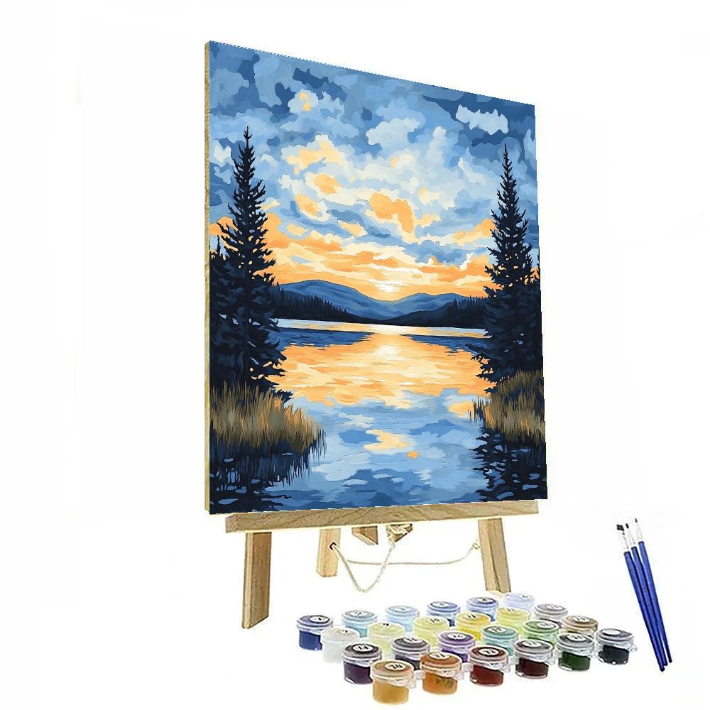 J. E. H. MacDonald Inspired Sunset Over Tranquil Lake Paint by numbers art