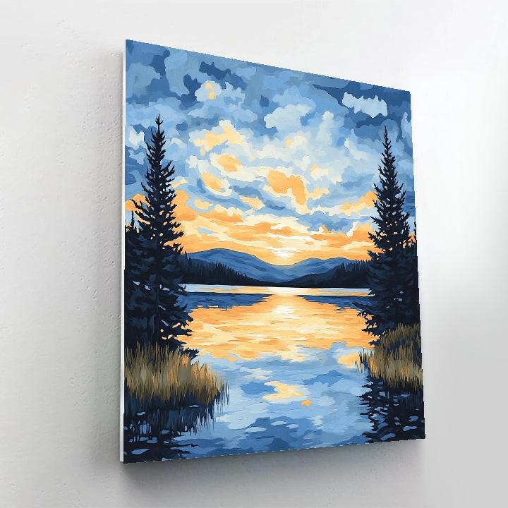 J. E. H. MacDonald Inspired Sunset Over Tranquil Lake Paint by numbers art