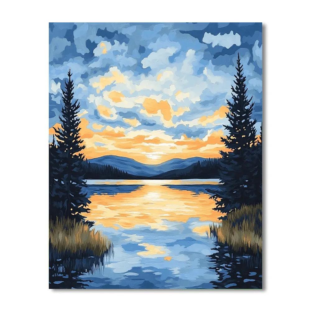 J. E. H. MacDonald Inspired Sunset Over Tranquil Lake Paint by numbers art