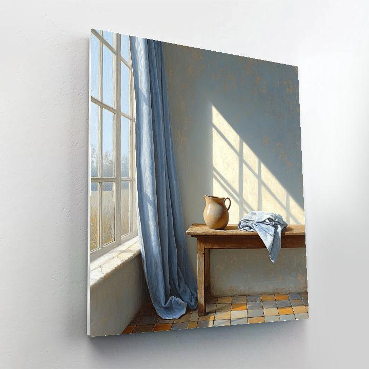 Johannes Vermeer Inspired Sunlit Delft Window With Lapis Curtain paint by numbers