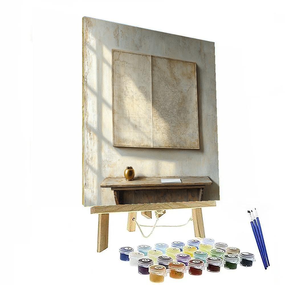 Johannes Vermeer Inspired Interior Wall With Map And Sun Patch painting number kit