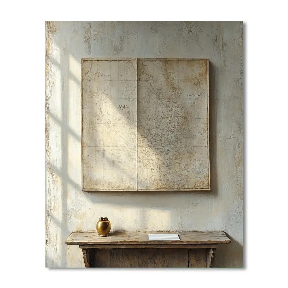 Johannes Vermeer Inspired Interior Wall With Map And Sun Patch painting number kit