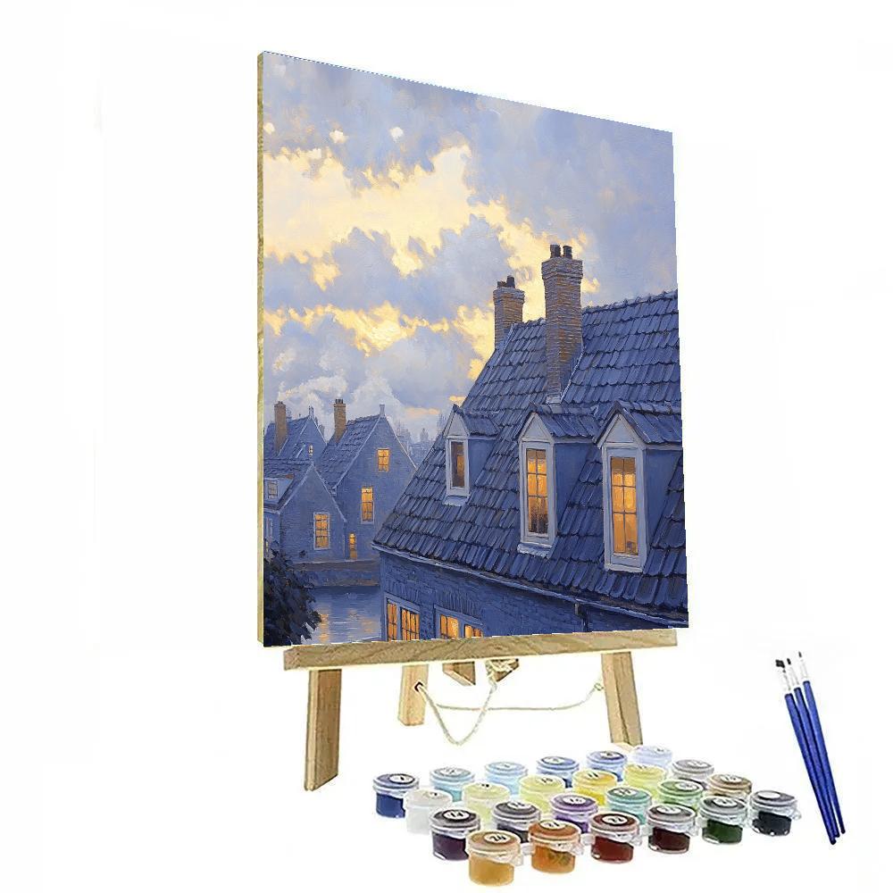 Johannes Vermeer Inspired Gabled Rooftops At Dawn Paint by numbers kits