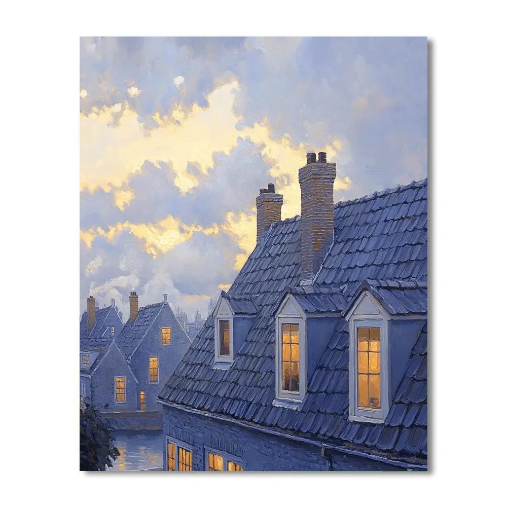 Johannes Vermeer Inspired Gabled Rooftops At Dawn Paint by numbers kits