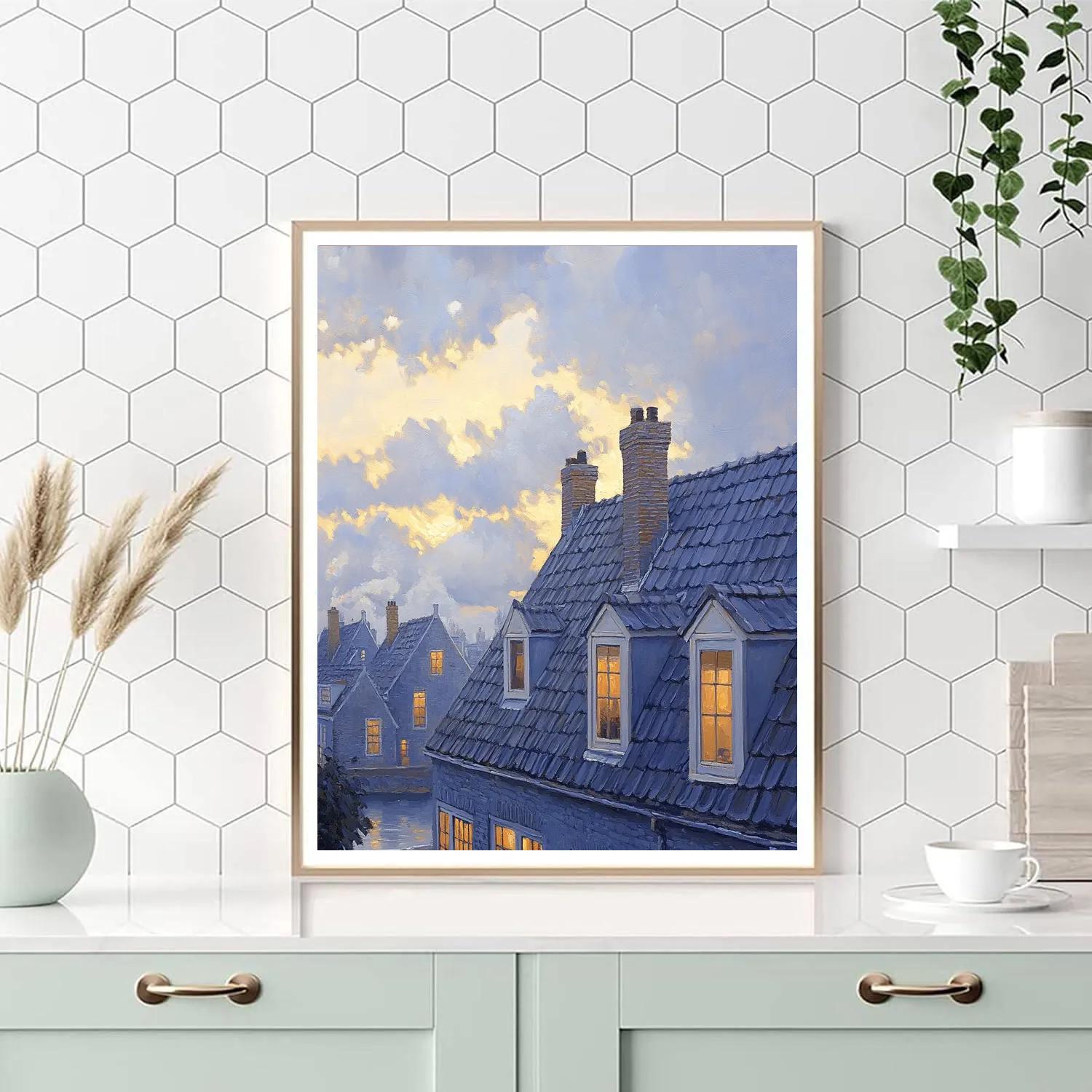 Johannes Vermeer Inspired Gabled Rooftops At Dawn Paint by numbers kits
