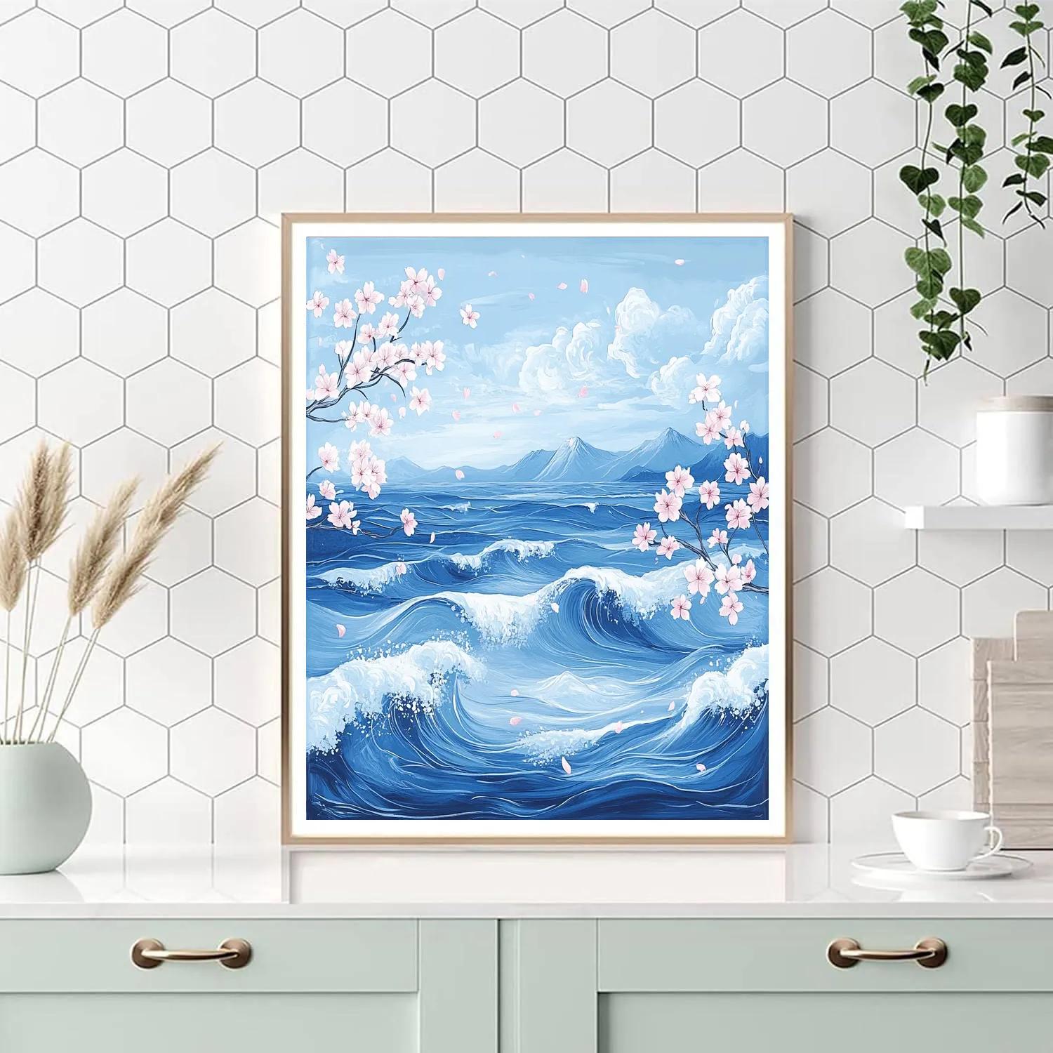 Hokusai Inspired Tranquil Waters DIY paint by numbers