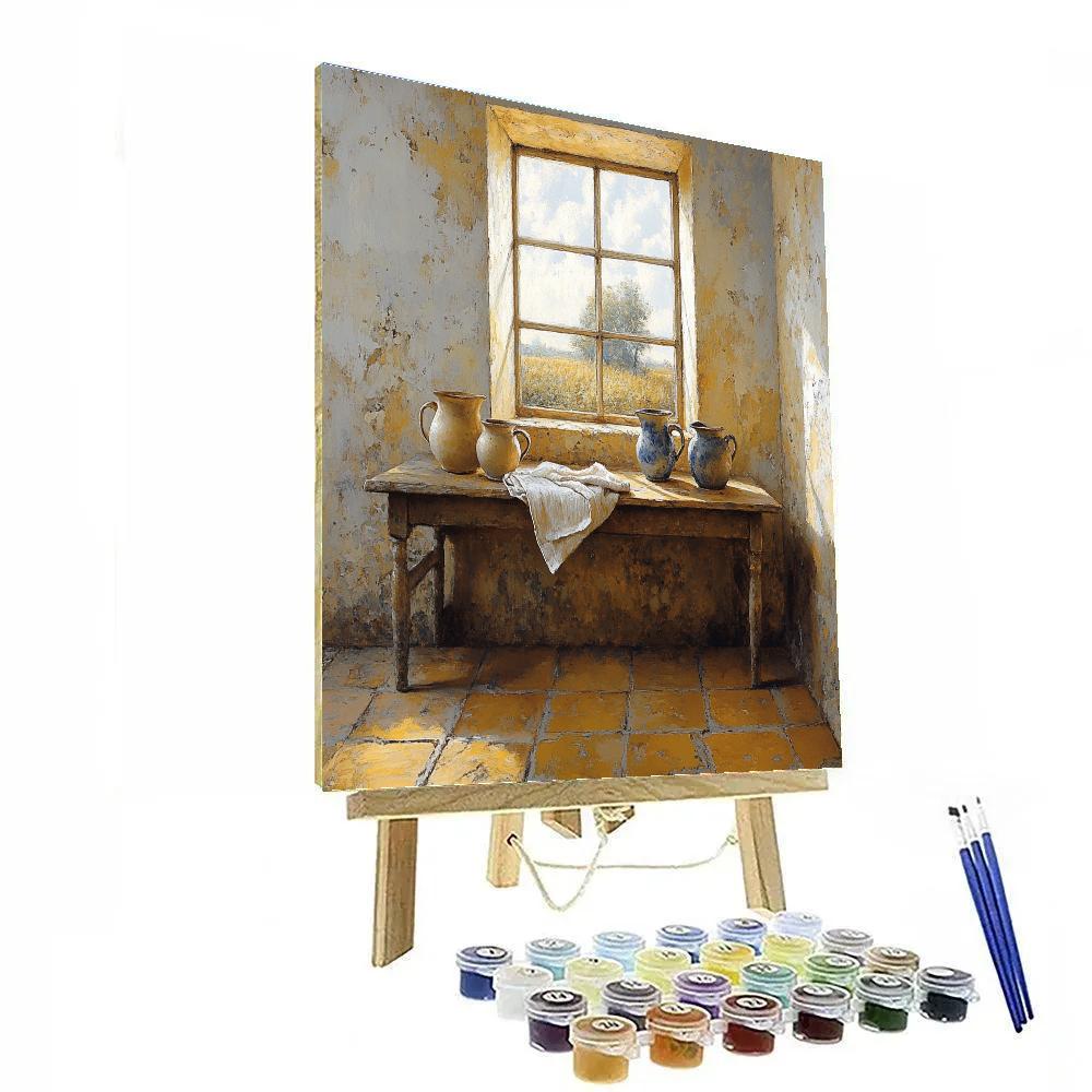 Johannes Vermeer Inspired Luminous Delft Interior With Ceramic Jugs paint by number