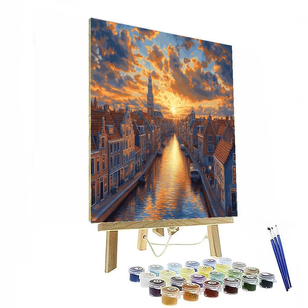 Johannes Vermeer Inspired Delft Cityscape At Golden Hour Paint by numbers kits