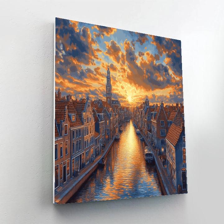 Johannes Vermeer Inspired Delft Cityscape At Golden Hour Paint by numbers kits