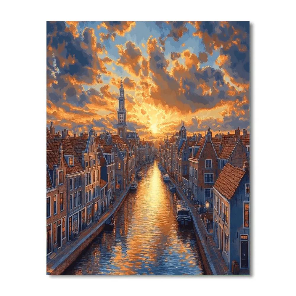 Johannes Vermeer Inspired Delft Cityscape At Golden Hour Paint by numbers kits