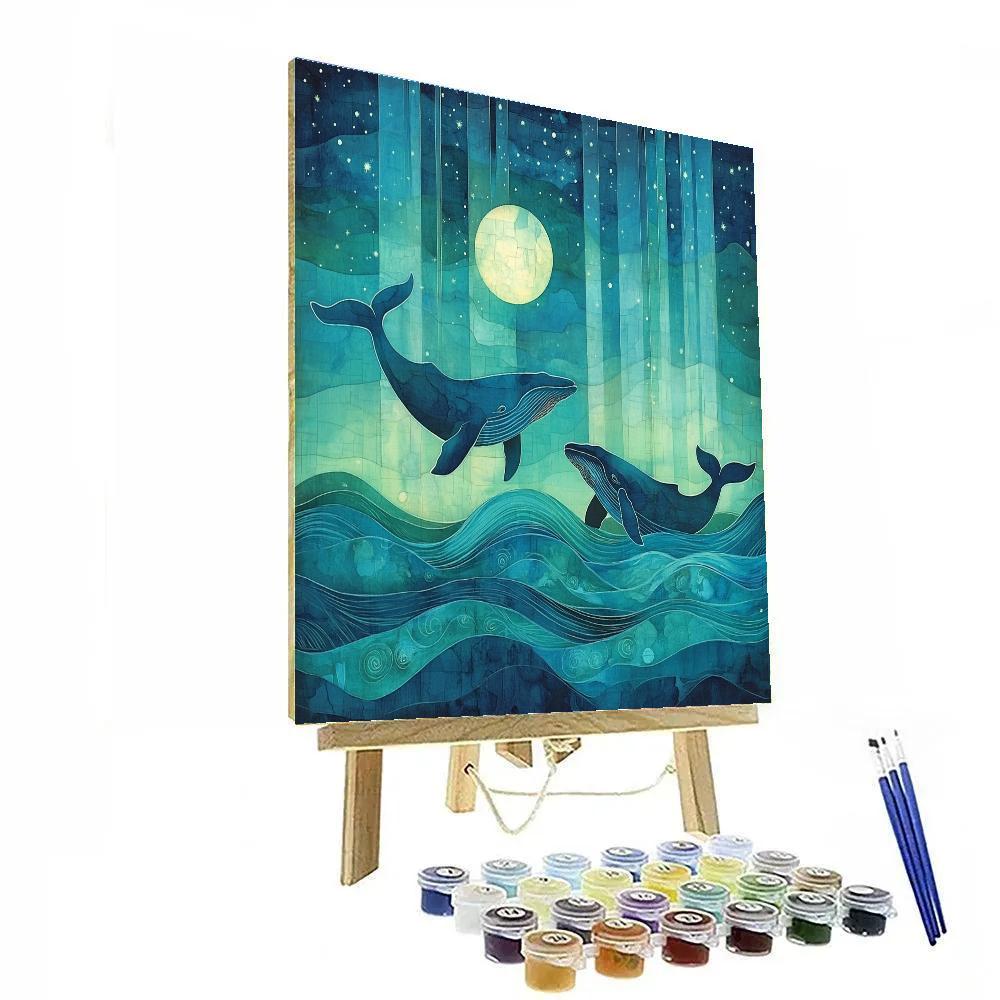 Hokusai Inspired Aurora Whales paint by numbers