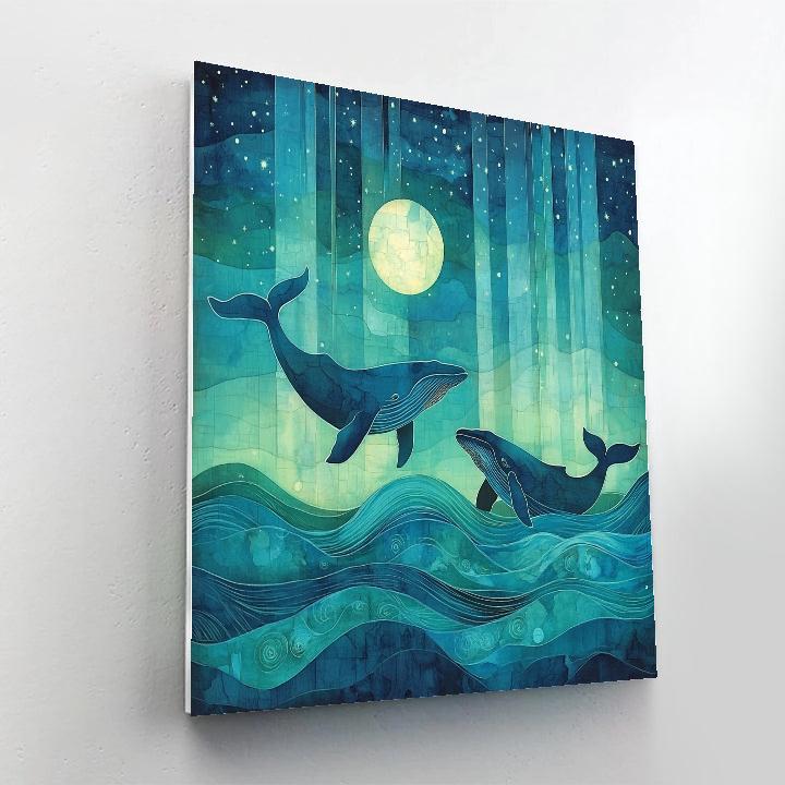 Hokusai Inspired Aurora Whales paint by numbers