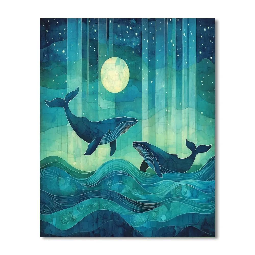Hokusai Inspired Aurora Whales paint by numbers