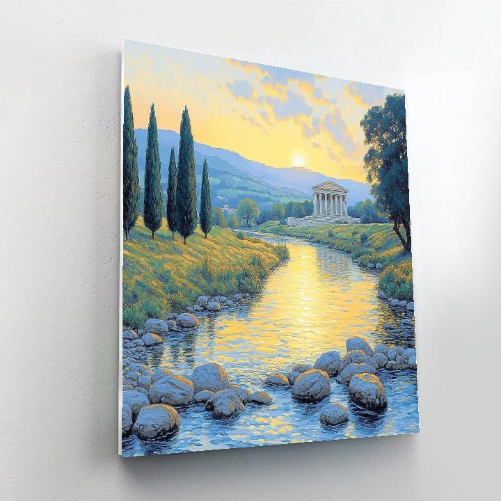 Raphael Inspired Serene Riverside Vista paint by number