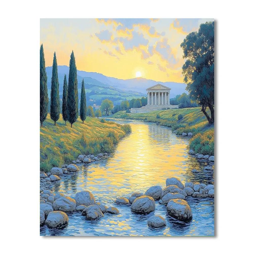 Raphael Inspired Serene Riverside Vista paint by number