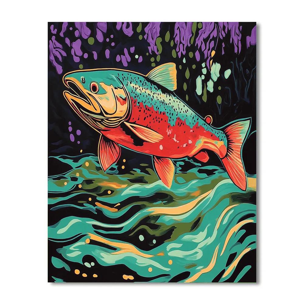 Norval Morrisseau Inspired Salmon Of The Sacred River paint by number