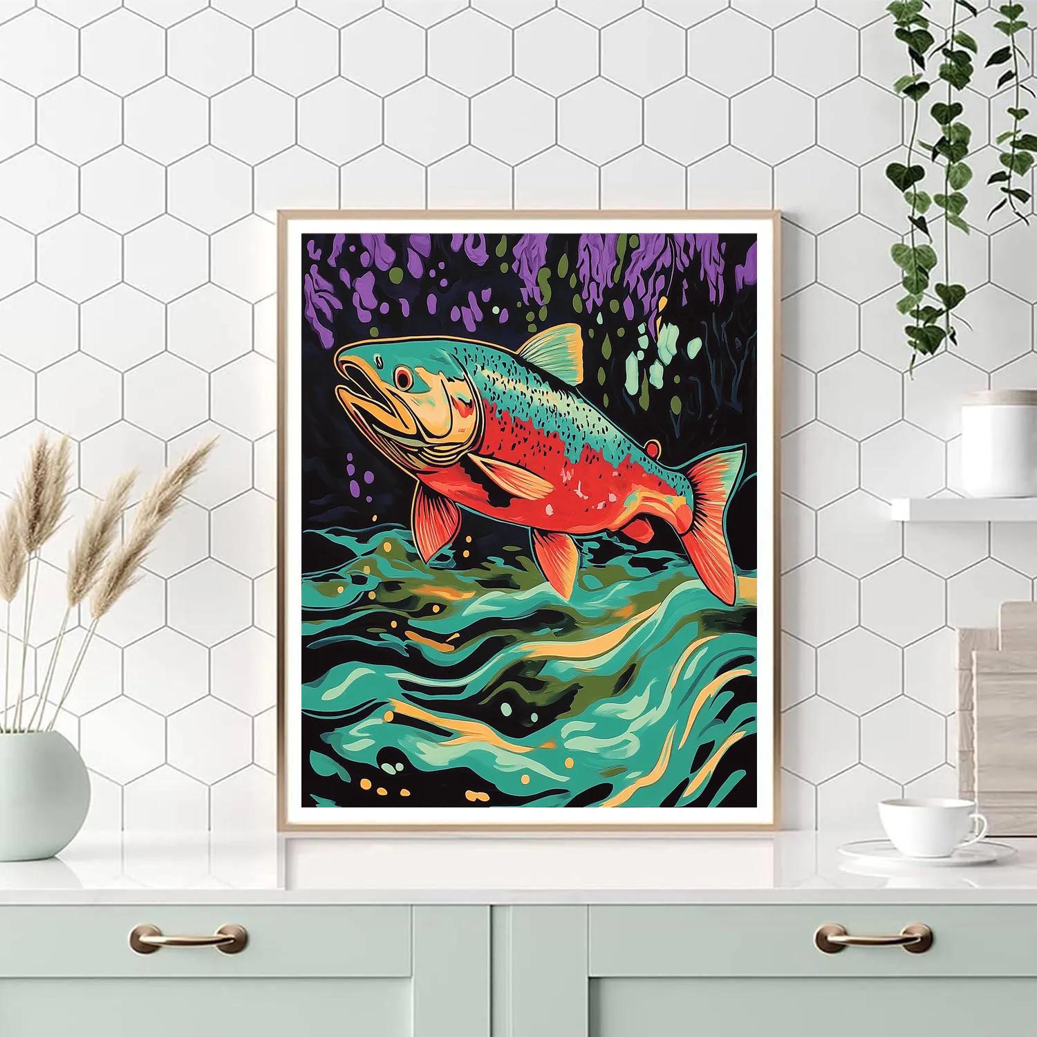 Norval Morrisseau Inspired Salmon Of The Sacred River paint by number