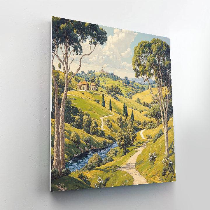 Raphael Inspired Idealized Rolling Hills And Temple Number painting