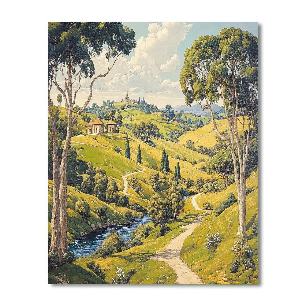 Raphael Inspired Idealized Rolling Hills And Temple Number painting