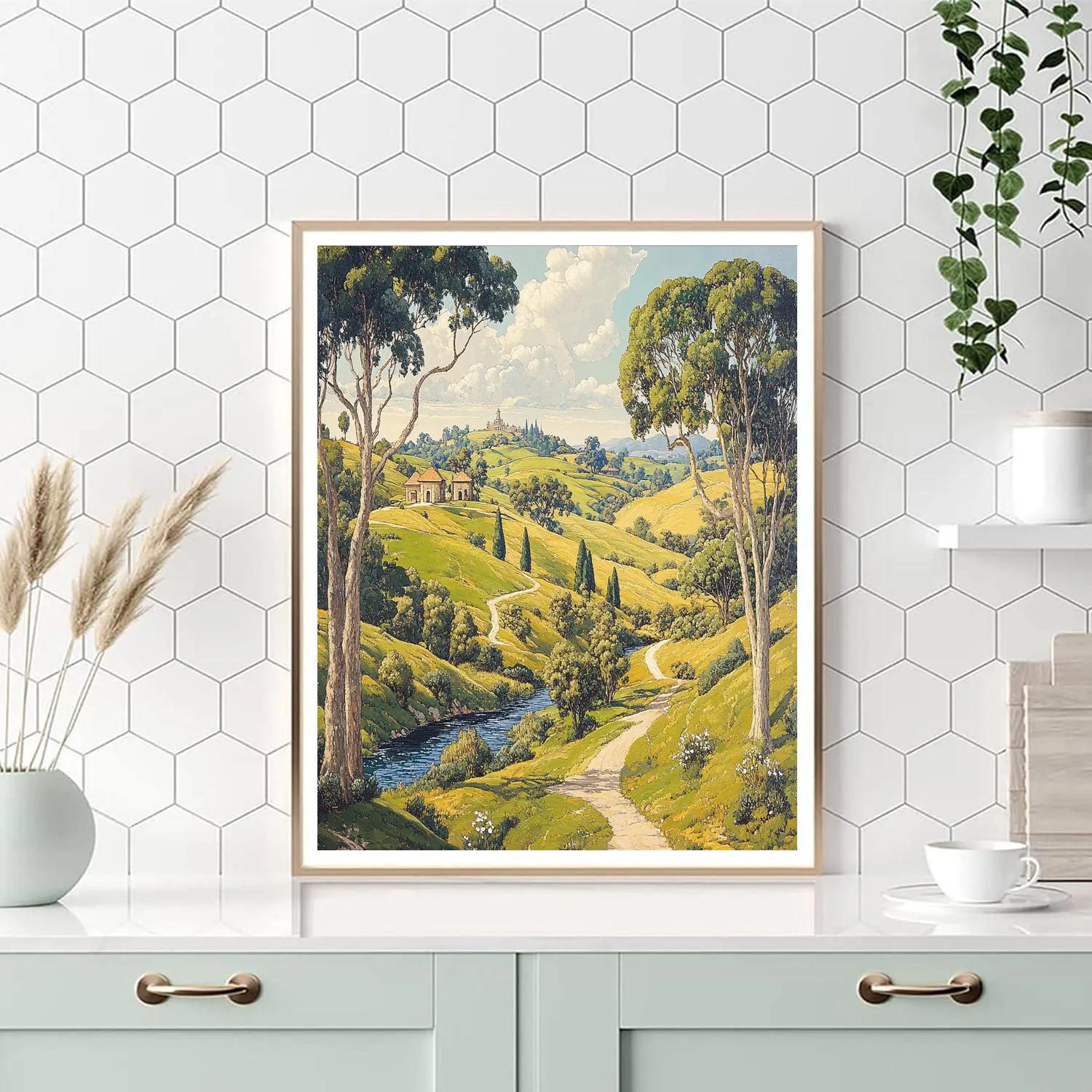 Raphael Inspired Idealized Rolling Hills And Temple Number painting