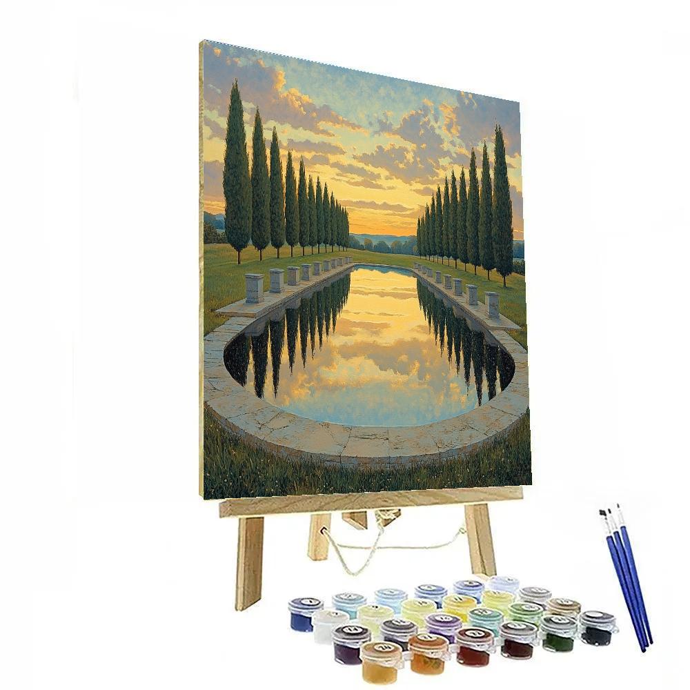 Raphael Inspired Symmetrical Meadow With Reflective Pool paint by color