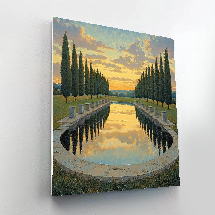 Raphael Inspired Symmetrical Meadow With Reflective Pool paint by color