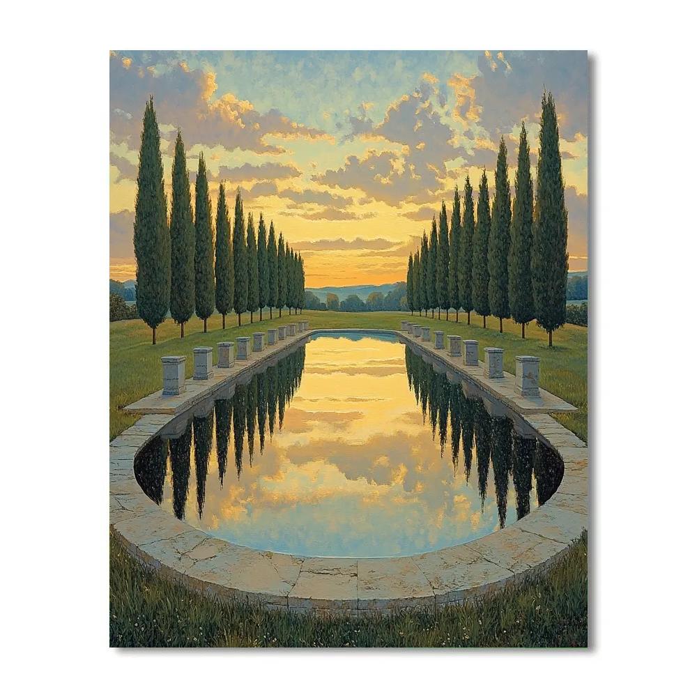Raphael Inspired Symmetrical Meadow With Reflective Pool paint by color