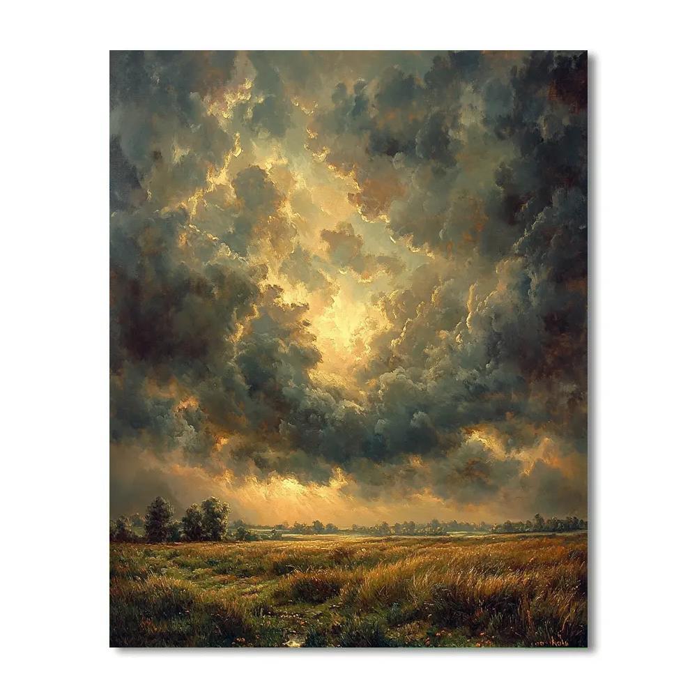 Rembrandt Inspired Stormy Sky Over Dutch Meadow Painting by numbers kit