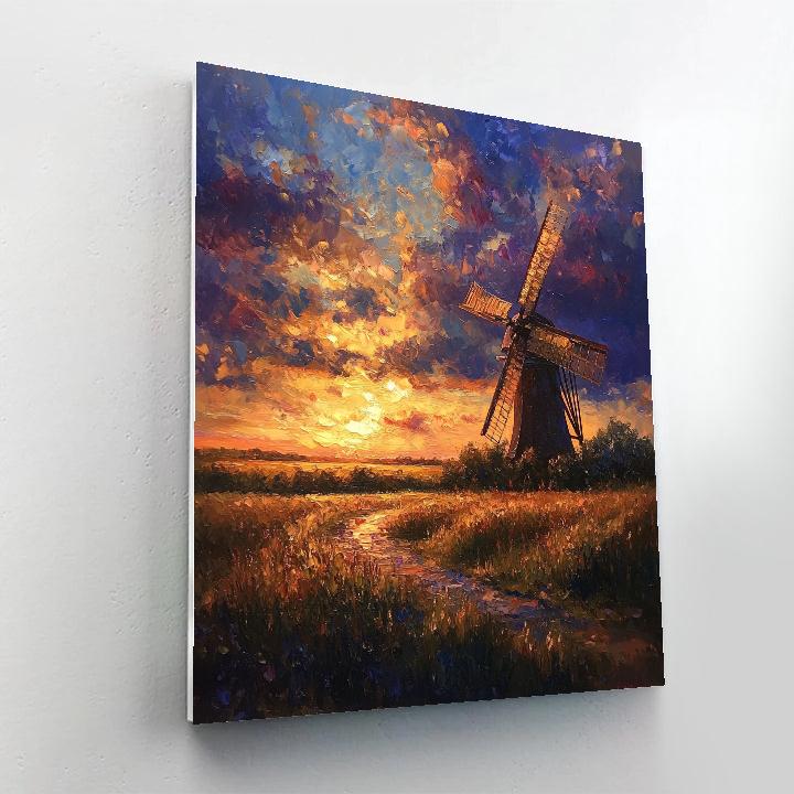Rembrandt Inspired Twilight Glow Behind Windmill Paint by numbers art